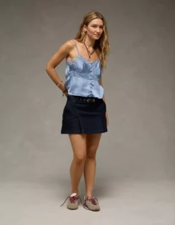 AE Pintuck Satin Cami Top Powder Blue -American Eagle Fashion 0358 6515 465 os