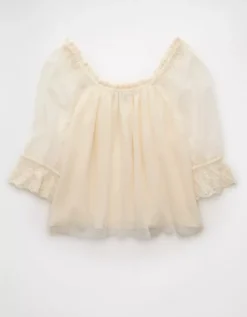 AE Square Neck Mesh Blouse Cream -American Eagle Fashion 0358 6541 106 b