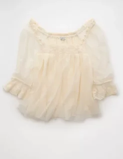 AE Square Neck Mesh Blouse Cream -American Eagle Fashion 0358 6541 106 f