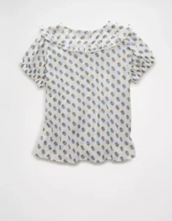 AE X The Summer I Turned Pretty Collared Puff Sleeve Blouse Multi -American Eagle Fashion 0358 6542 900 b