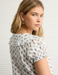 AE X The Summer I Turned Pretty Collared Puff Sleeve Blouse Multi -American Eagle Fashion 0358 6542 900 d2