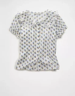 AE X The Summer I Turned Pretty Collared Puff Sleeve Blouse Multi -American Eagle Fashion 0358 6542 900 f