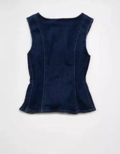 AE Square Neck Button-Up Denim Vest Dark Wash -American Eagle Fashion 0358 6548 896 b