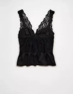 AE Lace Slip Tank Top Black -American Eagle Fashion 0358 6577 001 b