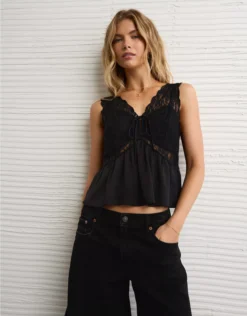 AE Lace Slip Tank Top Black