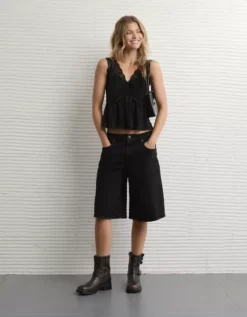 AE Lace Slip Tank Top Black -American Eagle Fashion 0358 6577 001 os