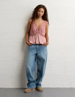 AE Lace Slip Tank Top Light Blush -American Eagle Fashion 0358 6577 183 os