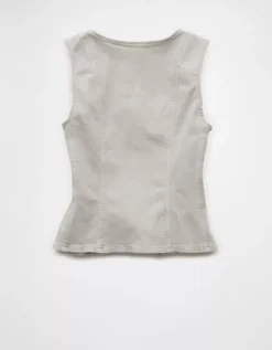 AE Square Neck Button-Up Denim Vest Light Gray -American Eagle Fashion 0358 6701 951 b