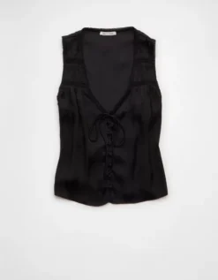 AE Lace Button-Front Tank Top Black -American Eagle Fashion 0358 6714 001 f