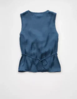 AE Lace Button-Front Tank Top Navy -American Eagle Fashion 0358 6714 410 b