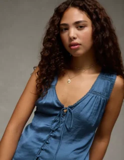 AE Lace Button-Front Tank Top Navy -American Eagle Fashion 0358 6714 410 d2