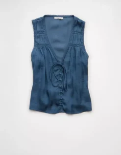 AE Lace Button-Front Tank Top Navy -American Eagle Fashion 0358 6714 410 f