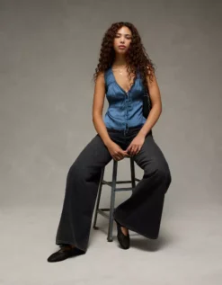 AE Lace Button-Front Tank Top Navy -American Eagle Fashion 0358 6714 410 os