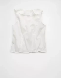 AE V-Neck Ruffle Button-Up Blouse White -American Eagle Fashion 0358 6729 100 b