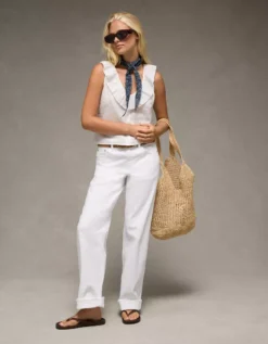 AE V-Neck Ruffle Button-Up Blouse White -American Eagle Fashion 0358 6729 100 os