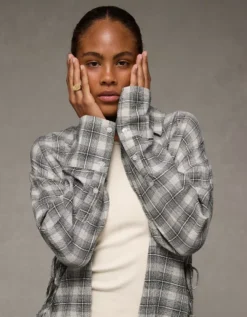 AE Side-Tie Button-Up Shirt Black -American Eagle Fashion 0359 6557 001 d2