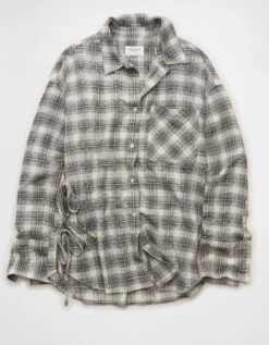 AE Side-Tie Button-Up Shirt Black -American Eagle Fashion 0359 6557 001 f