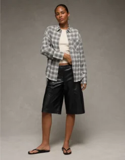 AE Side-Tie Button-Up Shirt Black