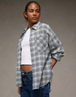 AE Side-Tie Button-Up Shirt Blue -American Eagle Fashion 0359 6557 400 d2