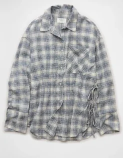 AE Side-Tie Button-Up Shirt Blue -American Eagle Fashion 0359 6557 400 f