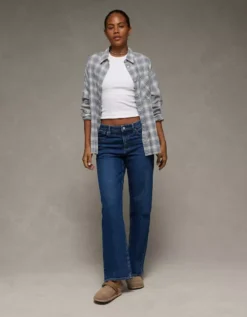 AE Side-Tie Button-Up Shirt Blue -American Eagle Fashion 0359 6557 400 os