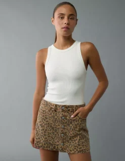 AE Main Squeeze High Neck Bodysuit Cream -American Eagle Fashion 0366 6036 106 os