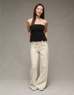 AE Sunchaser Knit Ruffle Smocked Tube Top True Black