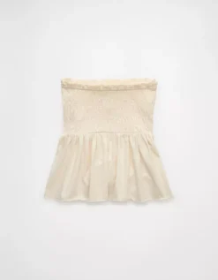 AE Sunchaser Knit Ruffle Smocked Tube Top Cream -American Eagle Fashion 0366 6193 106 b