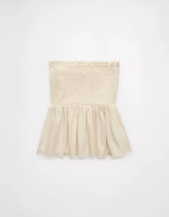 AE Sunchaser Knit Ruffle Smocked Tube Top Cream -American Eagle Fashion 0366 6193 106 f