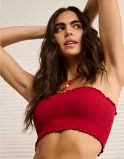 AE Sunchaser Knit Smocked Bandeau Berry