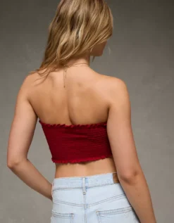 AE Sunchaser Knit Smocked Bandeau Berry -American Eagle Fashion 0366 6247 669 ob