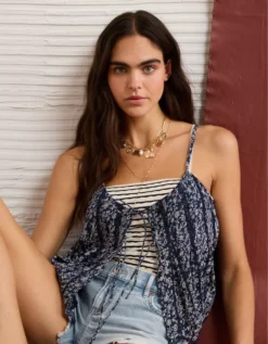 AE Lace Trim Cami Black Stripe -American Eagle Fashion 0366 6248 032 l2