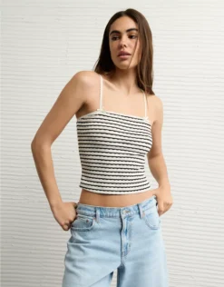 AE Lace Trim Cami Black Stripe