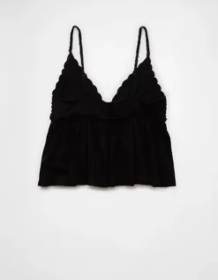AE Sunchaser Knit Crochet Babydoll Cami True Black -American Eagle Fashion 0366 6253 073 b