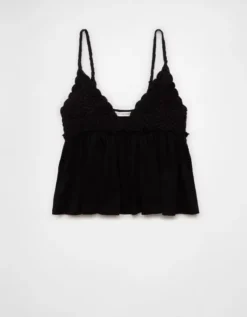AE Sunchaser Knit Crochet Babydoll Cami True Black -American Eagle Fashion 0366 6253 073 f