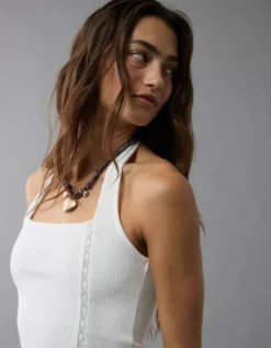 AE Lace Halter Tank Top White -American Eagle Fashion 0366 6258 100 d2