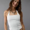 AE Lace Halter Tank Top White