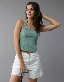 AE Lace Halter Tank Top Green -American Eagle Fashion 0366 6259 300 os