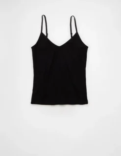 AE Velvet Trim Cozy Cami True Black -American Eagle Fashion 0366 6329 073 f