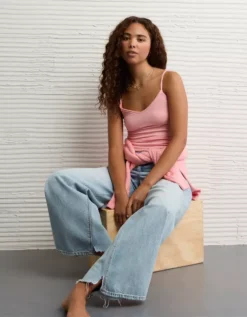 AE Velvet Trim Cozy Cami Pink Note -American Eagle Fashion 0366 6329 630 d2