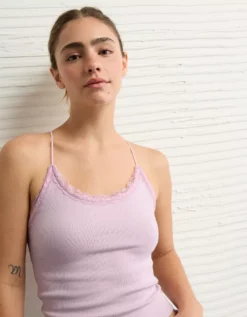 AE Strappy Go Lucky Cropped Lace Tank Top Pastel Orchid -American Eagle Fashion 0366 6374 577 os