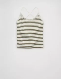 AE Strappy Go Lucky Cropped Lace Tank Top Olive -American Eagle Fashion 0366 6376 309 f
