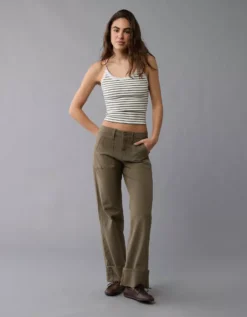 AE Strappy Go Lucky Cropped Lace Tank Top Olive -American Eagle Fashion 0366 6376 309 os