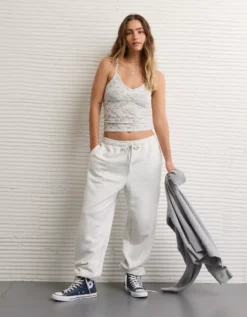 AE Velvet Trim Cami Light Faded Gray -American Eagle Fashion 0366 6423 007 os