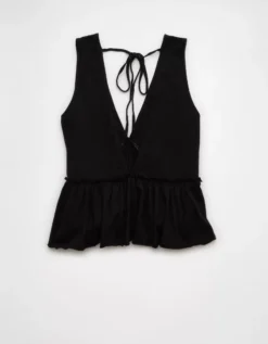 AE Sunchaser Knit V-Neck Swing Tank Top True Black -American Eagle Fashion 0366 6450 073 b