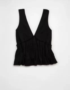 AE Sunchaser Knit V-Neck Swing Tank Top True Black -American Eagle Fashion 0366 6450 073 f