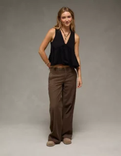 AE Sunchaser Knit V-Neck Swing Tank Top True Black -American Eagle Fashion 0366 6450 073 os