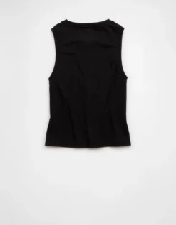 AE Button-Up Tank Top True Black -American Eagle Fashion 0366 6488 073 b
