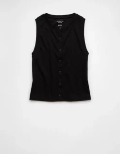 AE Button-Up Tank Top True Black -American Eagle Fashion 0366 6488 073 f