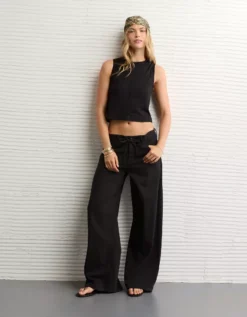 AE Button-Up Tank Top True Black -American Eagle Fashion 0366 6488 073 os